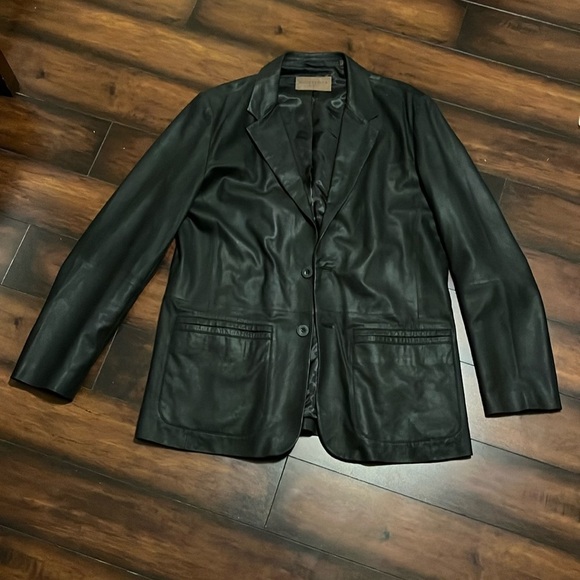 Comstock & Co Leather Jacket Size 46 Black Buttons Pockets Grunge MInim… - Picture 2 of 16